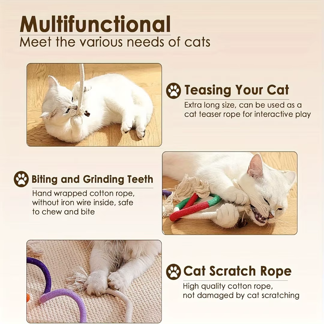 Interactive Catnip Cotton Chew Toy - Teeth Cleaning & Nibbling Exercise for Indoor Cats